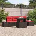 Gartensofa-set mit Kissen 6 pcs Braun und Rot Poly-Rattan
