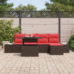 Gartensofa-set mit Kissen 6 pcs Braun und Rot Poly-Rattan