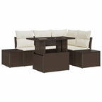 Gartensofa-set mit Kissen 5 pcs Braun und Creme Poly-Rattan
