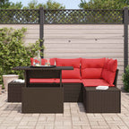 Gartensofa-set mit Kissen 6 pcs Braun und Rot Poly-Rattan