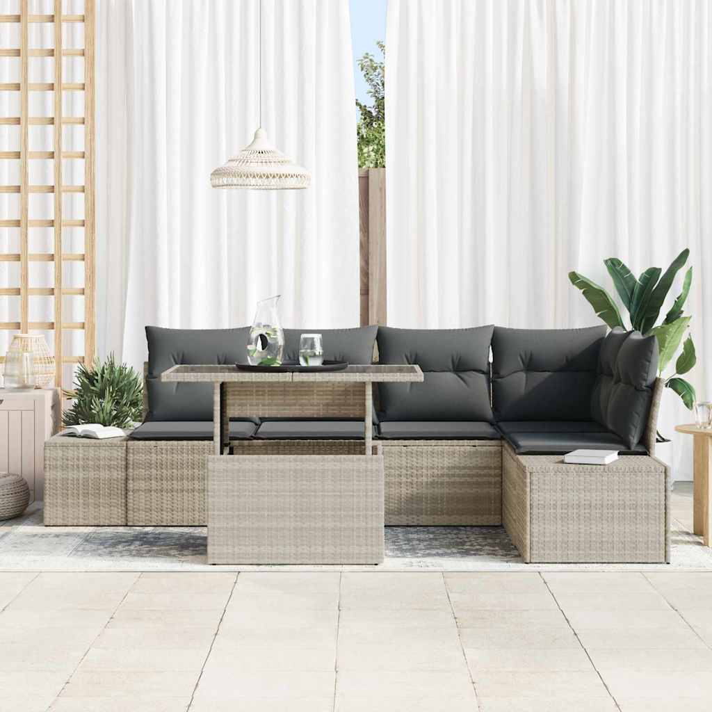 Garten-Sofa-Set mit Kissen 6 pcs Hellgrau Poly Rattan