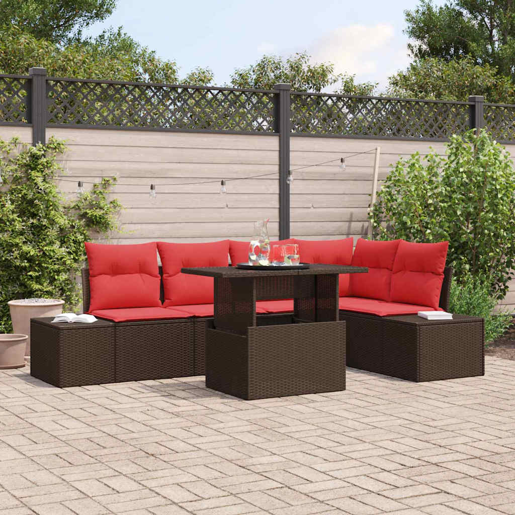 Garten-Sofa-Set mit Kissen mit Speicher 6 pcs Braun und Rot