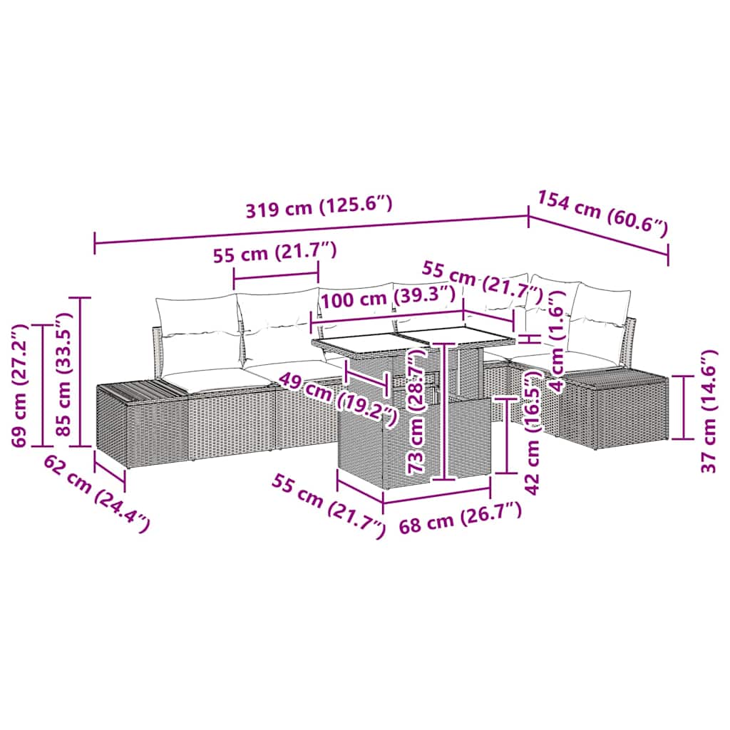 Garten-Sofa-Set mit Kissen mit Speicher 7 pcs Grau