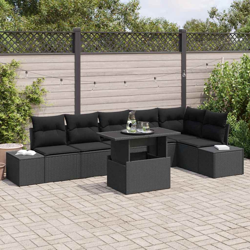 Garten-Sofa-Set mit Kissen mit Speicher 7 pcs Schwarz