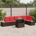 Gartensofa-set mit Kissen 7 pcs Braun und Rot Poly-Rattan