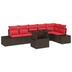 Gartensofa-set mit Kissen 7 pcs Braun und Rot Poly-Rattan