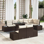 Gartensofa-set mit Kissen 9 pcs Braun und Creme Poly-Rattan
