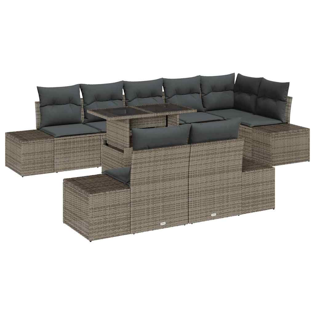 Gartensofa-set mit Kissen 9 pcs Grau Poly-Rattan