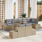 Gartensofa-set mit Kissen 9 pcs Beige und Hellgrau Poly-Rattan