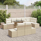 Garten-Sofa-Set mit Kissen mit Speicher 9 pcs Beige und Creme
