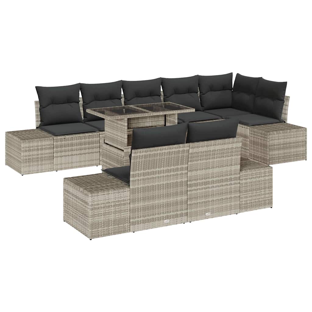 Gartensofa-set mit Kissen 9 pcs Hellgrau Poly-Rattan