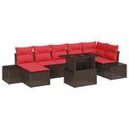 Gartensofa-set mit Kissen 8 pcs Braun und Rot Poly-Rattan