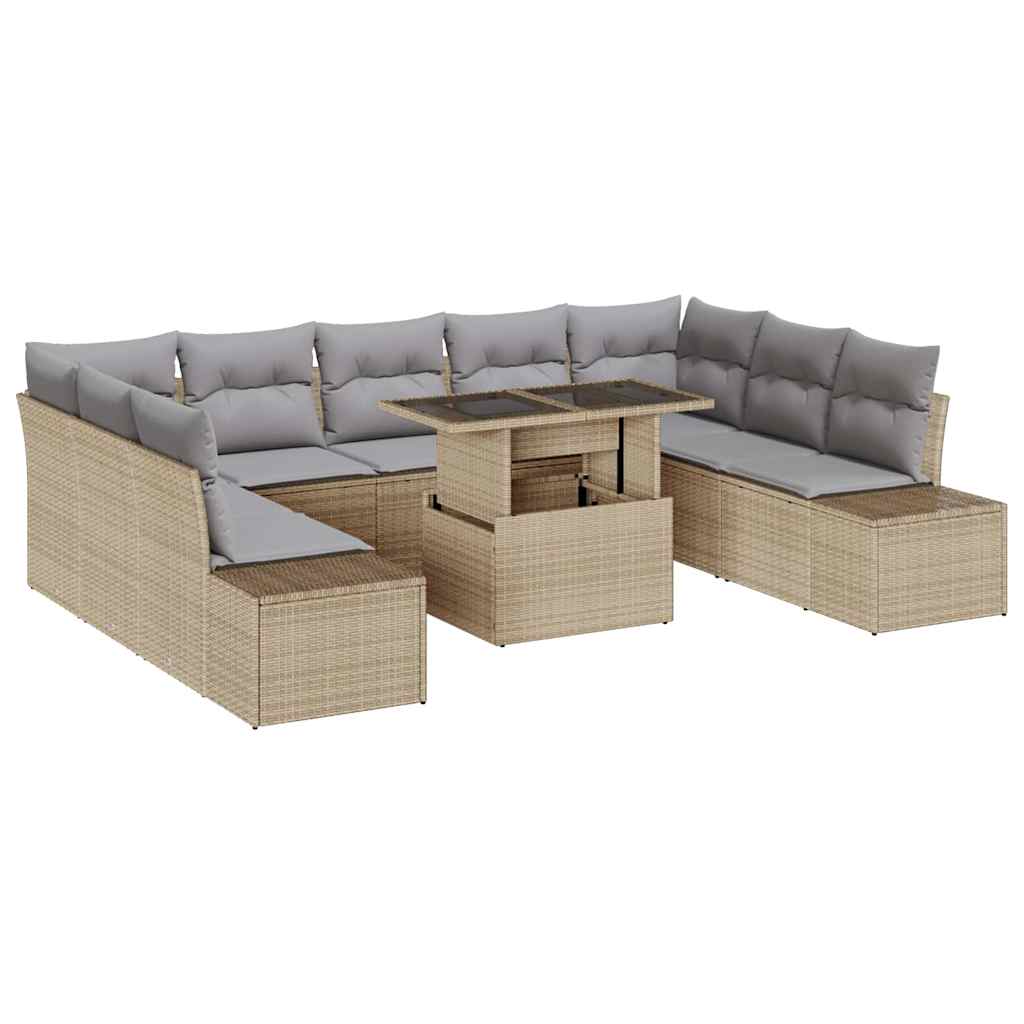 Garten-Sofa-Set mit Kissen 10 pcs Beige und Hellgrau