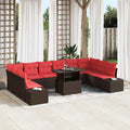 Gartensofa-set mit Kissen 11 pcs Braun und Rot Poly-Rattan
