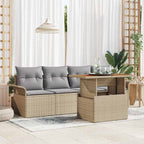 Gartensofa-set mit Kissen 5 pcs Beige und Hellgrau Poly-Rattan