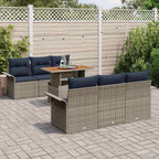 Gartensofa-set mit Kissen 7 pcs Grau und Marineblau Poly-Rattan