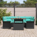 Garten-Sofa-Set mit Kissen 7 pcs Schwarz und blau