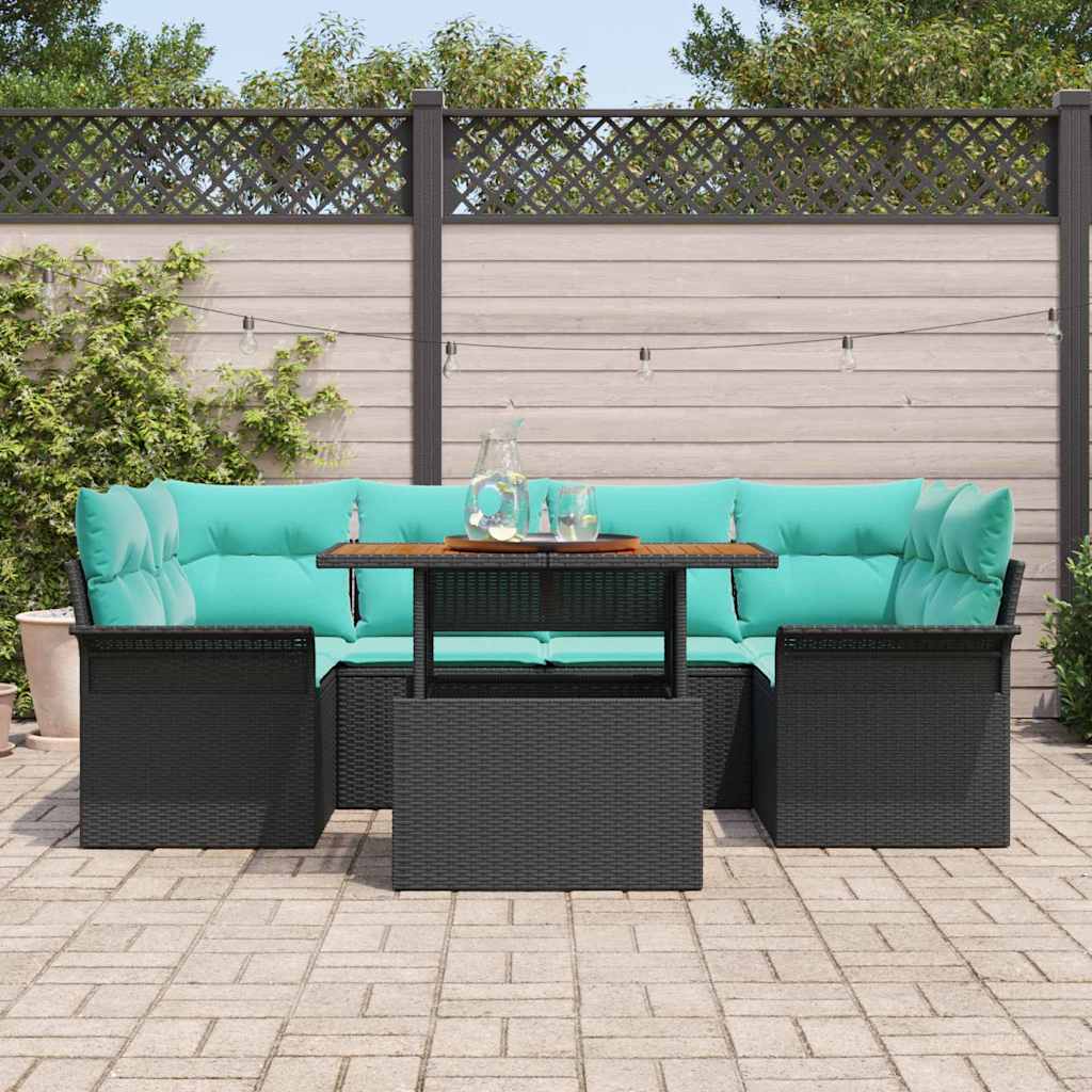Garten-Sofa-Set mit Kissen 7 pcs Schwarz und blau