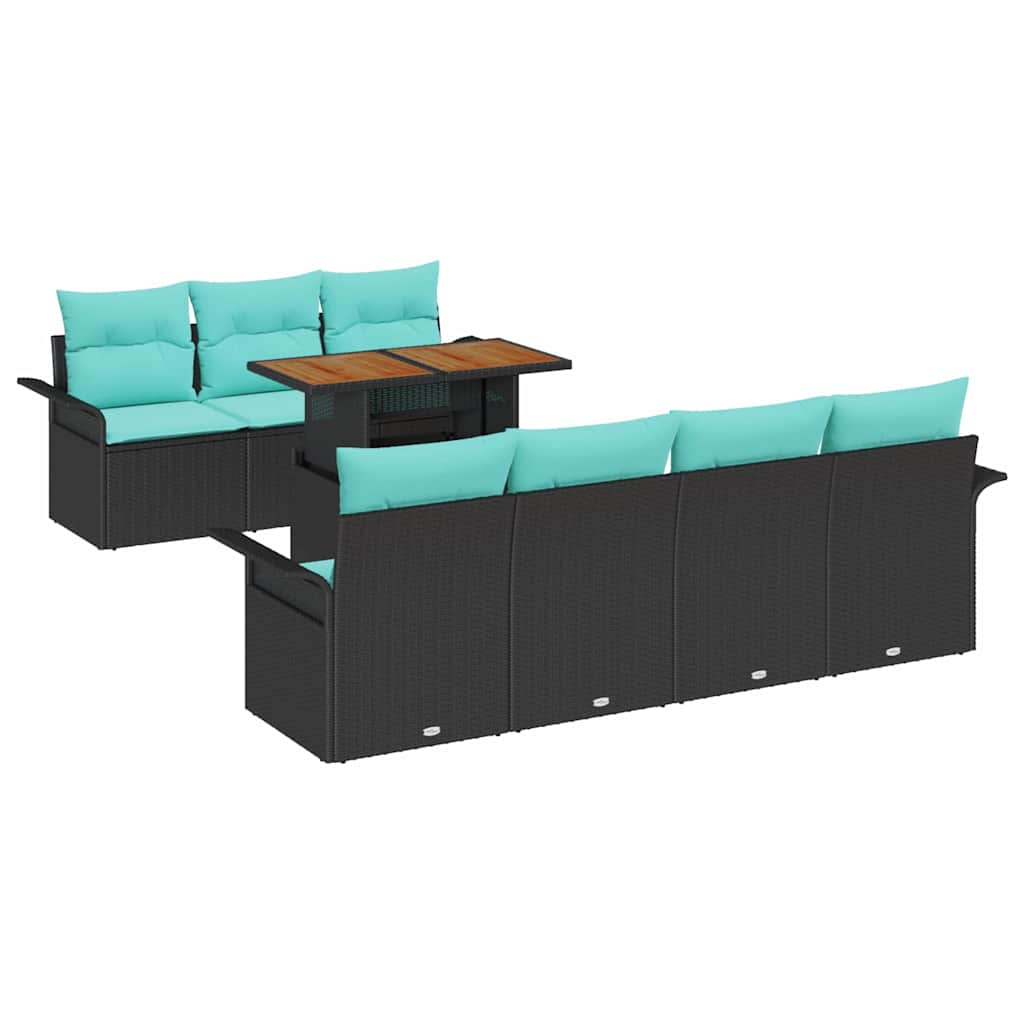 Garten-Sofa-Set mit Kissen 8 pcs Schwarz und blau
