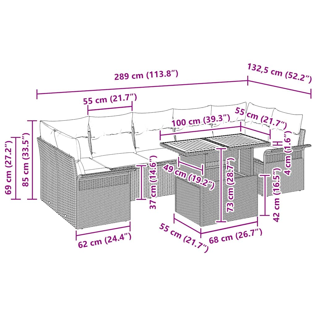 Garten-Sofa-Set mit Kissen 8 pcs Beige und Creme