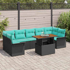 Gartensofa-set mit Kissen 8 pcs Schwarz und Blau Poly-Rattan