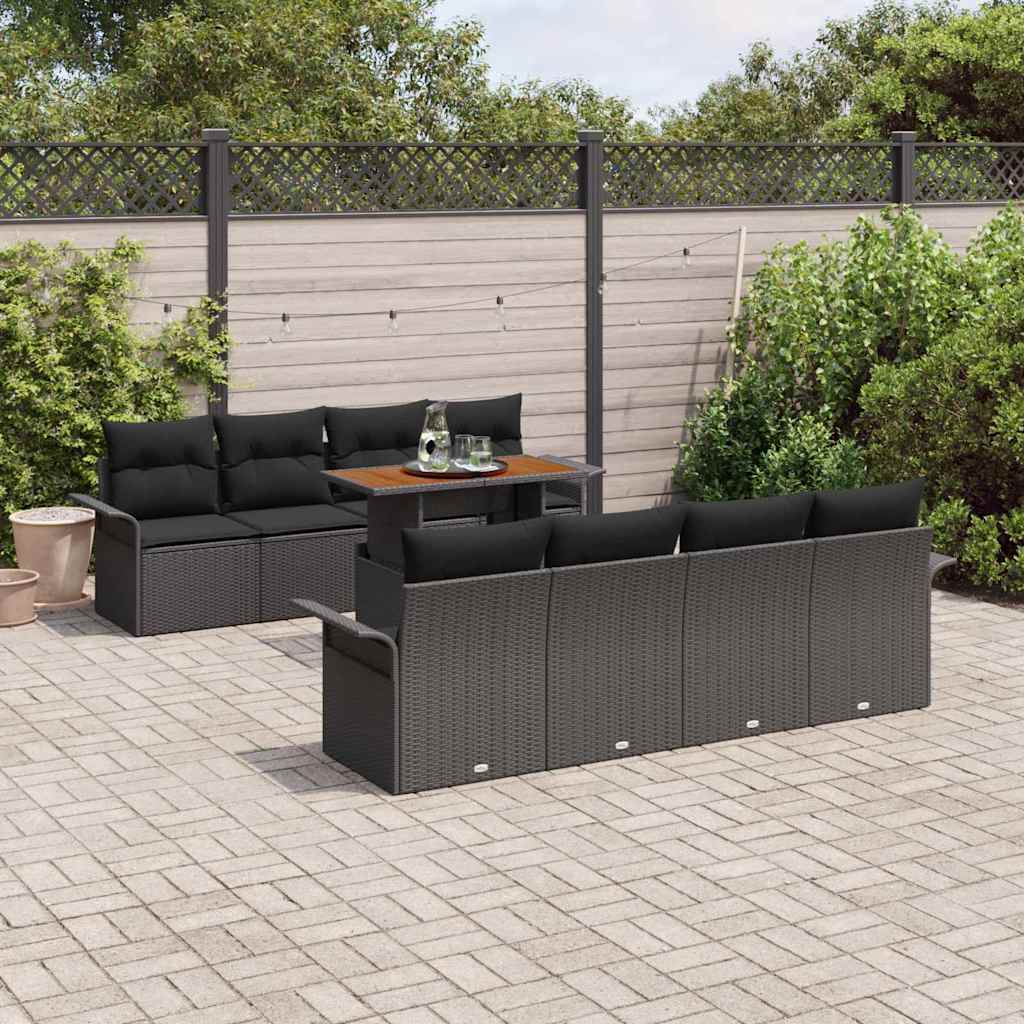 Gartensofa-set mit Kissen 7 pcs Schwarz Poly-Rattan