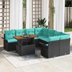 Gartensofa-set mit Kissen 9 pcs Schwarz und Blau Poly-Rattan