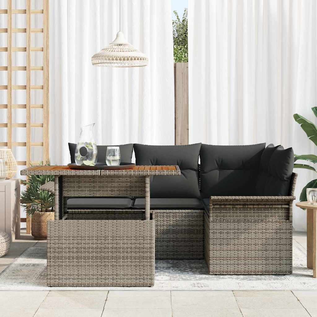 Garten-Sofa-Set mit Kissen 5 pcs Grau