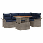 Gartensofa-set mit Kissen 6 pcs Grau und Marineblau Poly-Rattan