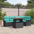 Gartensofa-set mit Kissen 6 pcs Schwarz und Blau Poly-Rattan