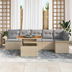 Gartensofa-set mit Kissen 7 pcs Beige und Hellgrau Poly-Rattan