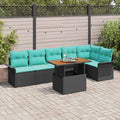 Gartensofa-set mit Kissen 7 pcs Schwarz und Blau Poly-Rattan