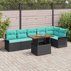 Gartensofa-set mit Kissen 7 pcs Schwarz und Blau Poly-Rattan