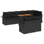 Gartensofa-set mit Kissen 9 pcs Schwarz Poly-Rattan