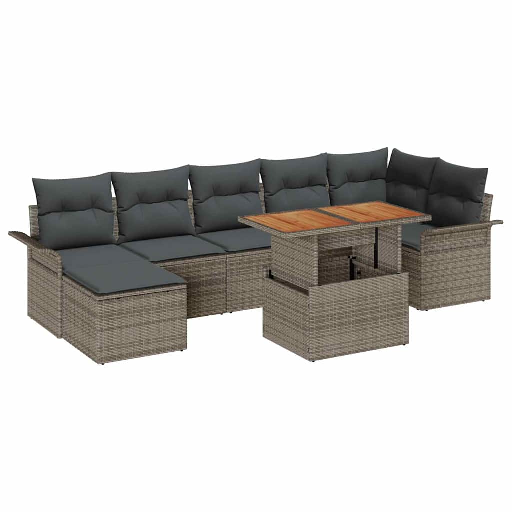 Gartensofa-set mit Kissen 8 pcs Grau Poly-Rattan
