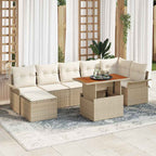 Gartensofa-set mit Kissen 8 pcs Beige und Creme Poly-Rattan