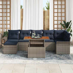 Gartensofa-set mit Kissen 8 pcs Grau und Marineblau Poly-Rattan
