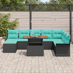 Garten-Sofa-Set mit Kissen mit Speicher 9 pcs Schwarz und blau