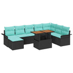 Garten-Sofa-Set mit Kissen mit Speicher 9 pcs Schwarz und blau