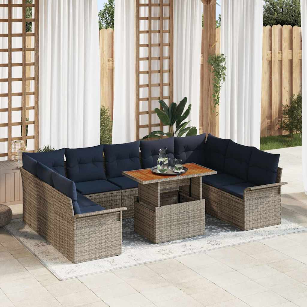 Garten-Sofa-Set mit Kissen 10 pcs Grau und Marineblau