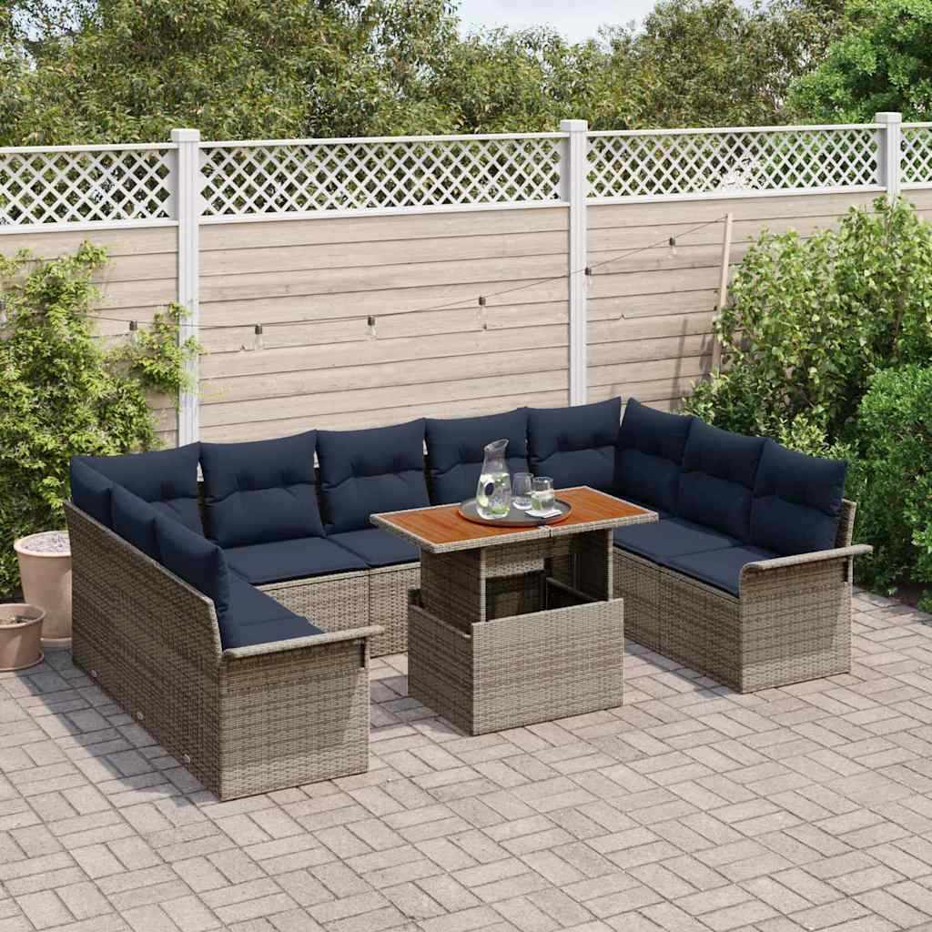 Garten-Sofa-Set mit Kissen 10 pcs Grau und Marineblau
