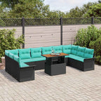 Gartensofa-set mit Kissen 11 pcs Schwarz und Blau Poly-Rattan
