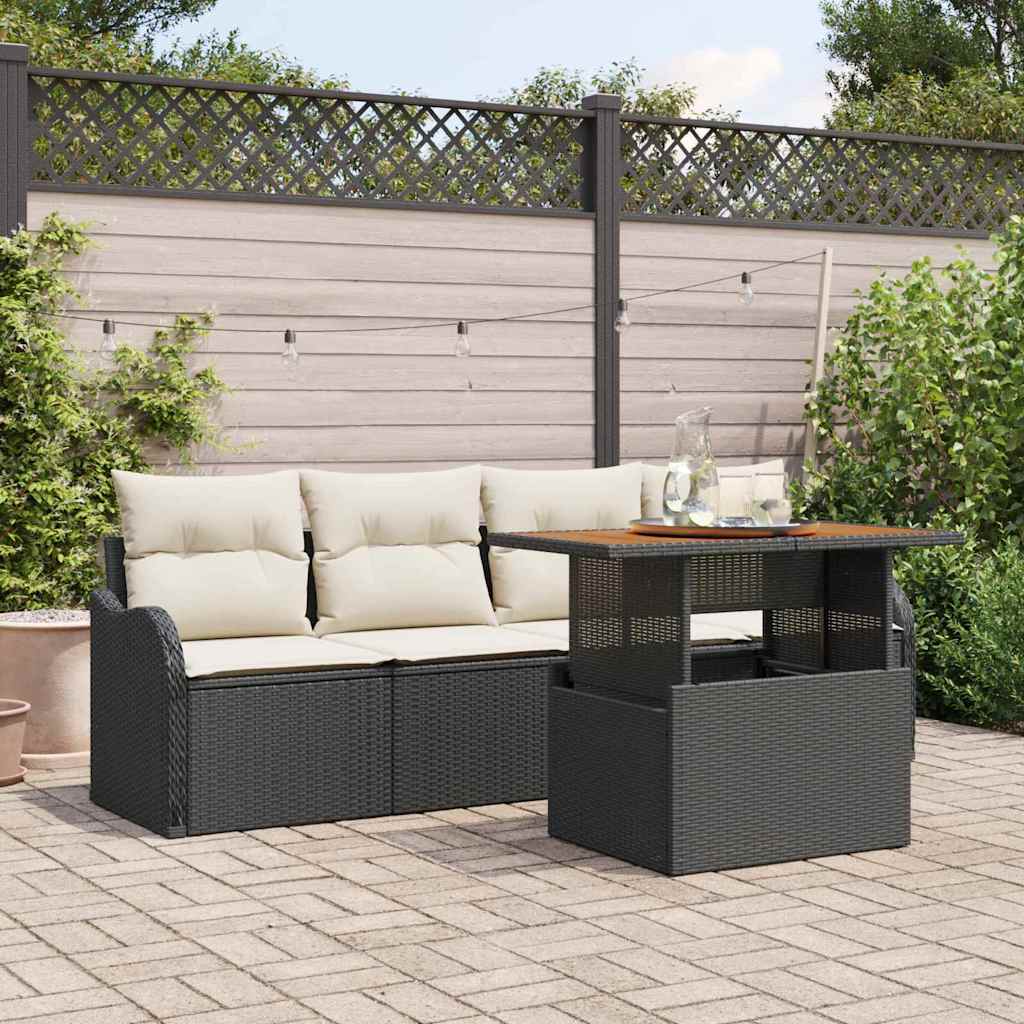 Gartensofa-set mit Kissen 5 pcs Schwarz und Creme Poly-Rattan