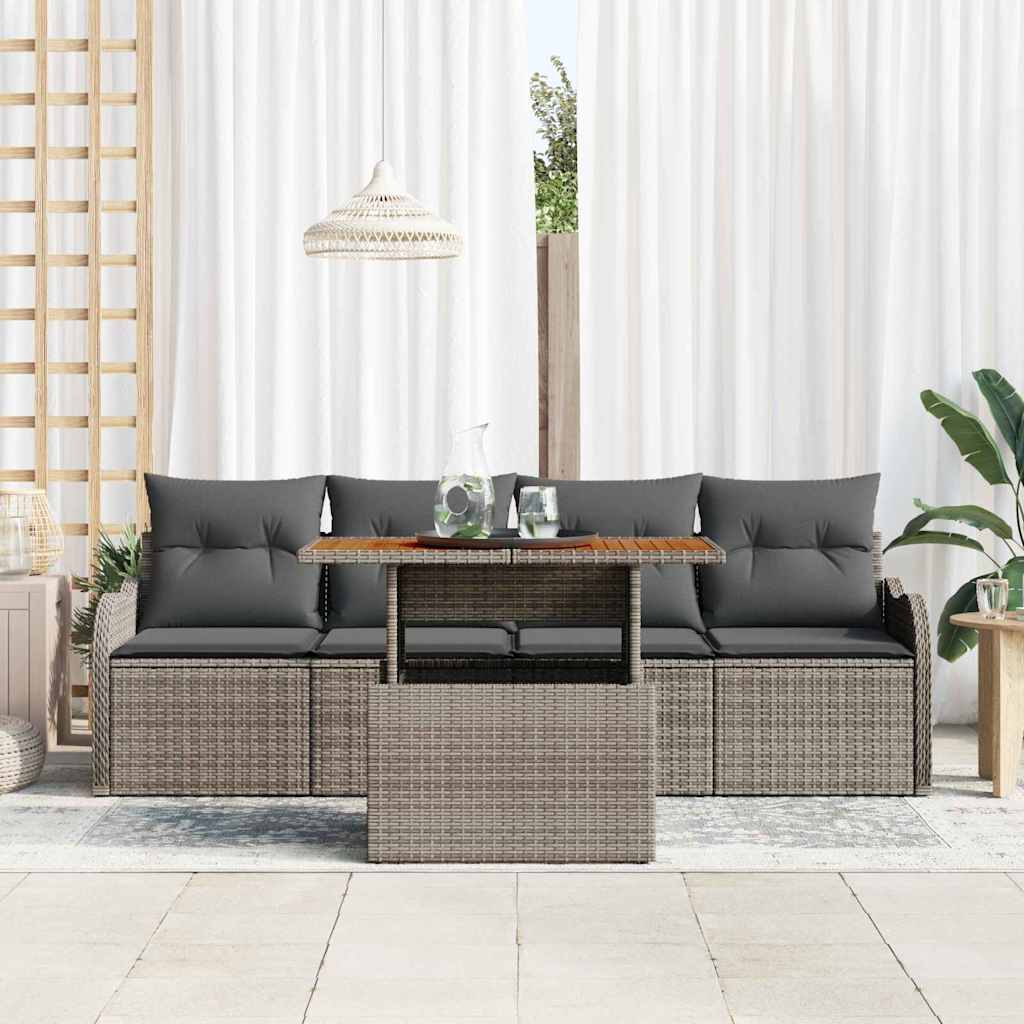 Gartensofa-set mit Kissen 5 pcs Grau Poly-Rattan