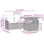 Gartensofa-set mit Kissen 5 pcs Grau Poly-Rattan