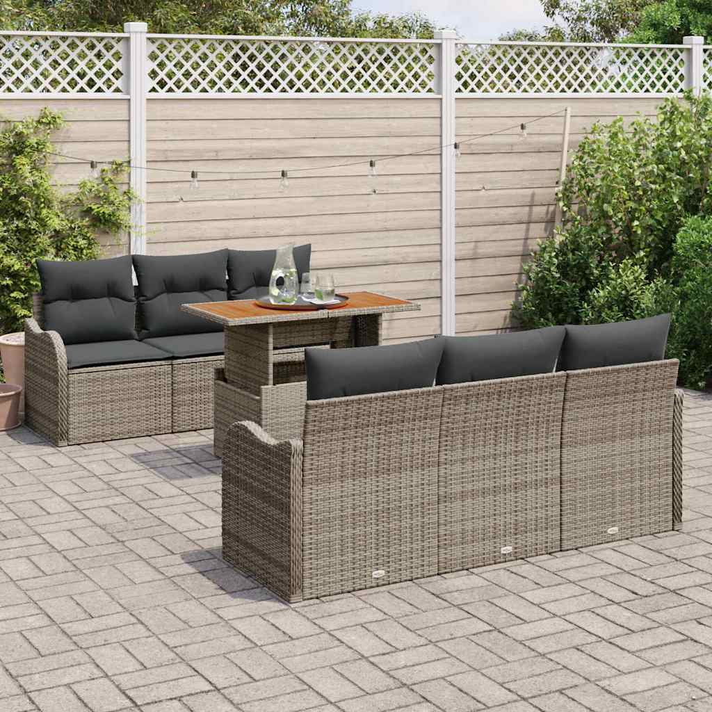 Gartensofa-set mit Kissen 7 pcs Grau Poly-Rattan