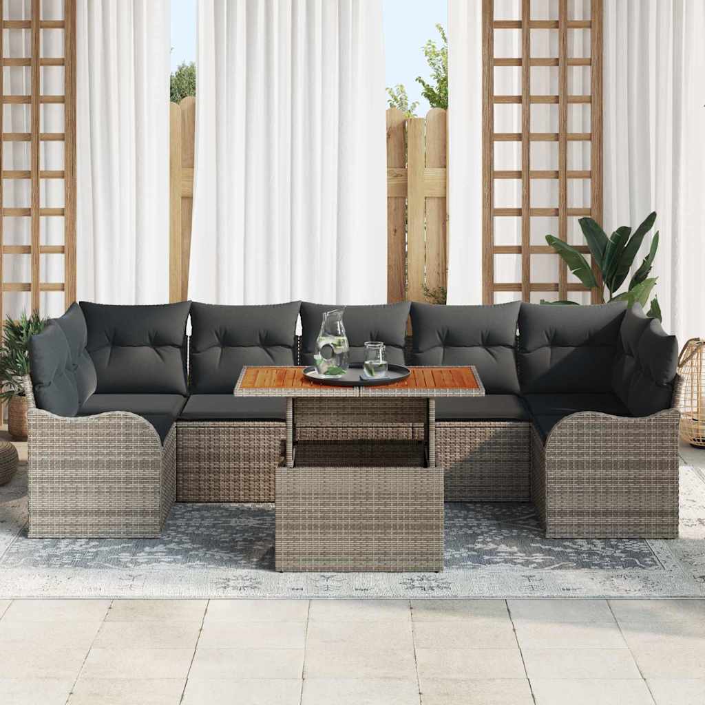 Gartensofa-set mit Kissen 8 pcs Grau Poly-Rattan