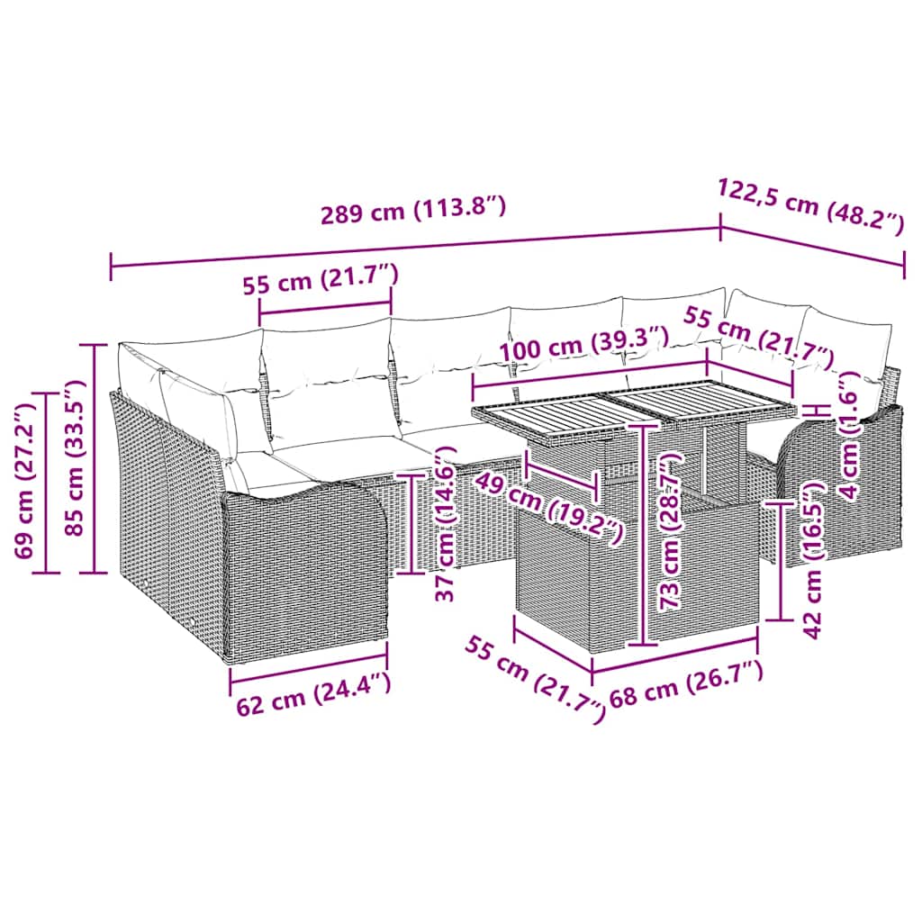 Gartensofa-set mit Kissen 8 pcs Schwarz Poly-Rattan