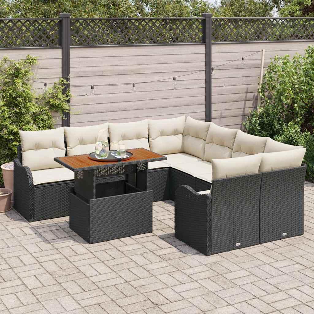 Garten-Sofa-Set mit Kissen 7 pcs Schwarz und Creme