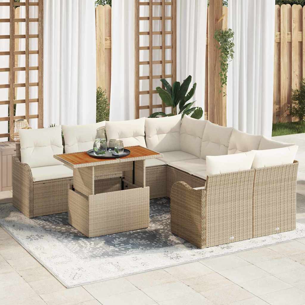 Garten-Sofa-Set mit Kissen 7 pcs Beige und Creme